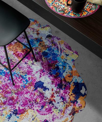 Tappeto Mirzam Indie rosa giallo azzurro viola dettaglio