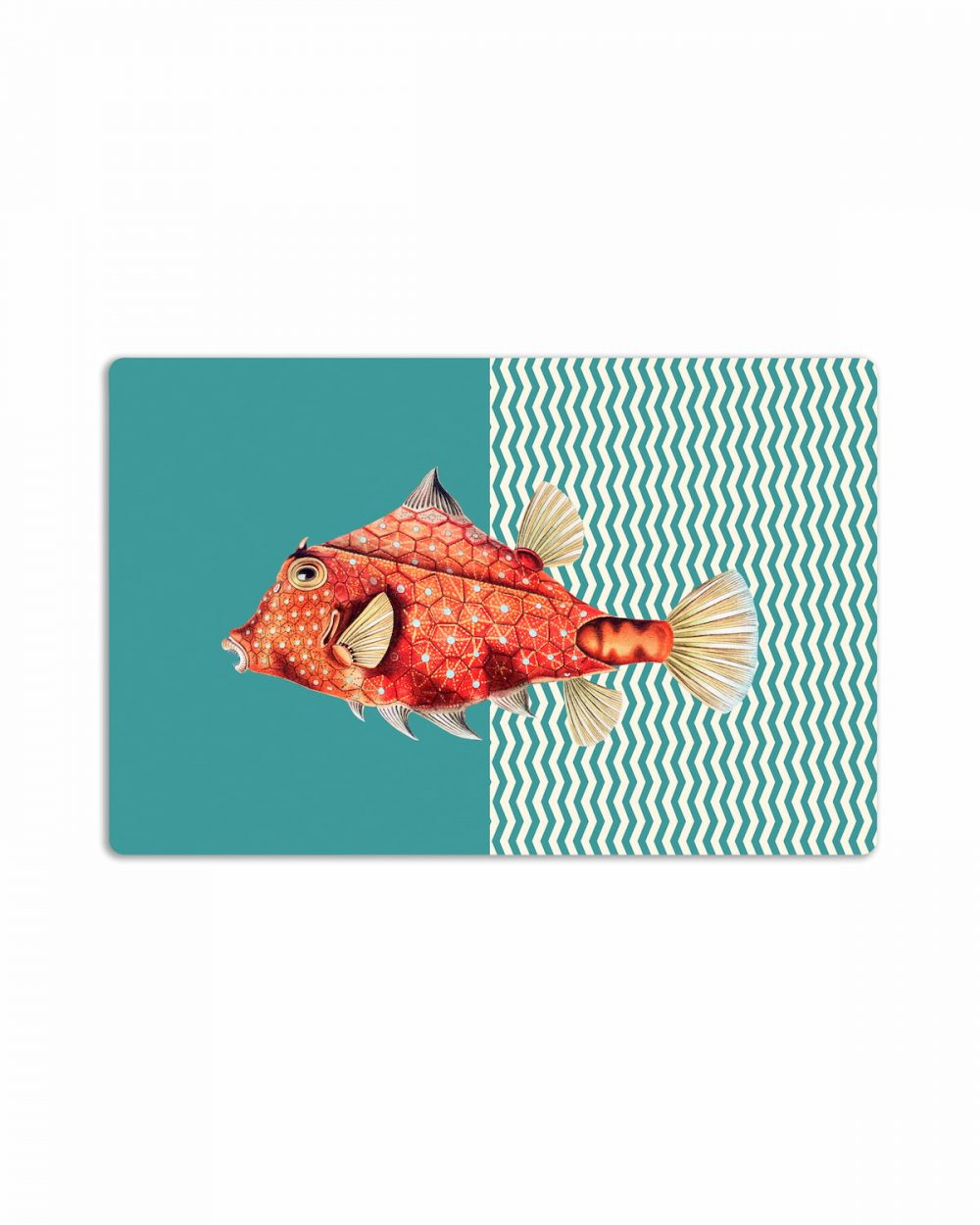 tovaglietta americana pesce rosso scorfano su grafica a zigzag azzurro e bianco