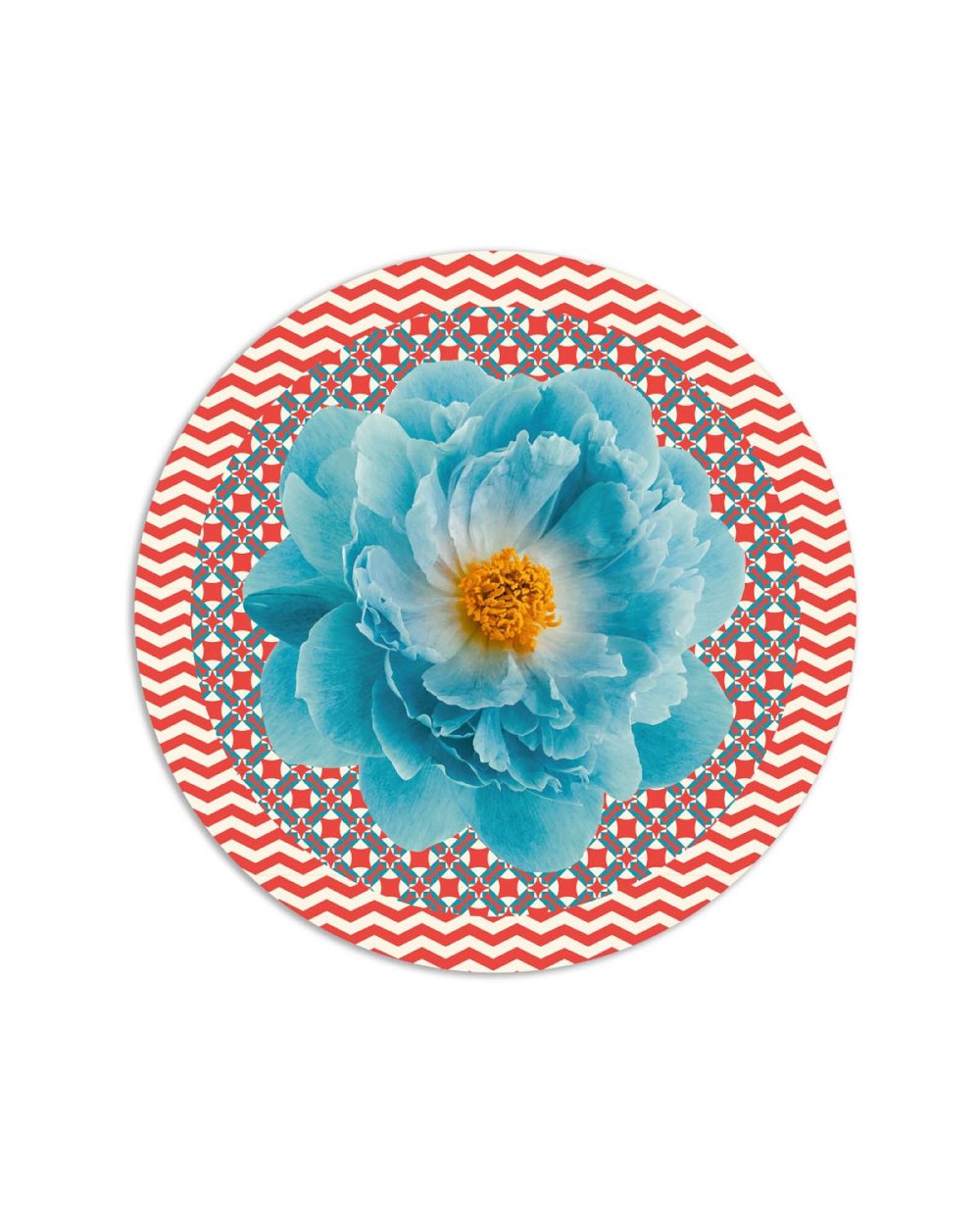 tovaglietta tonda flower power fiore azzurro rosso bianco