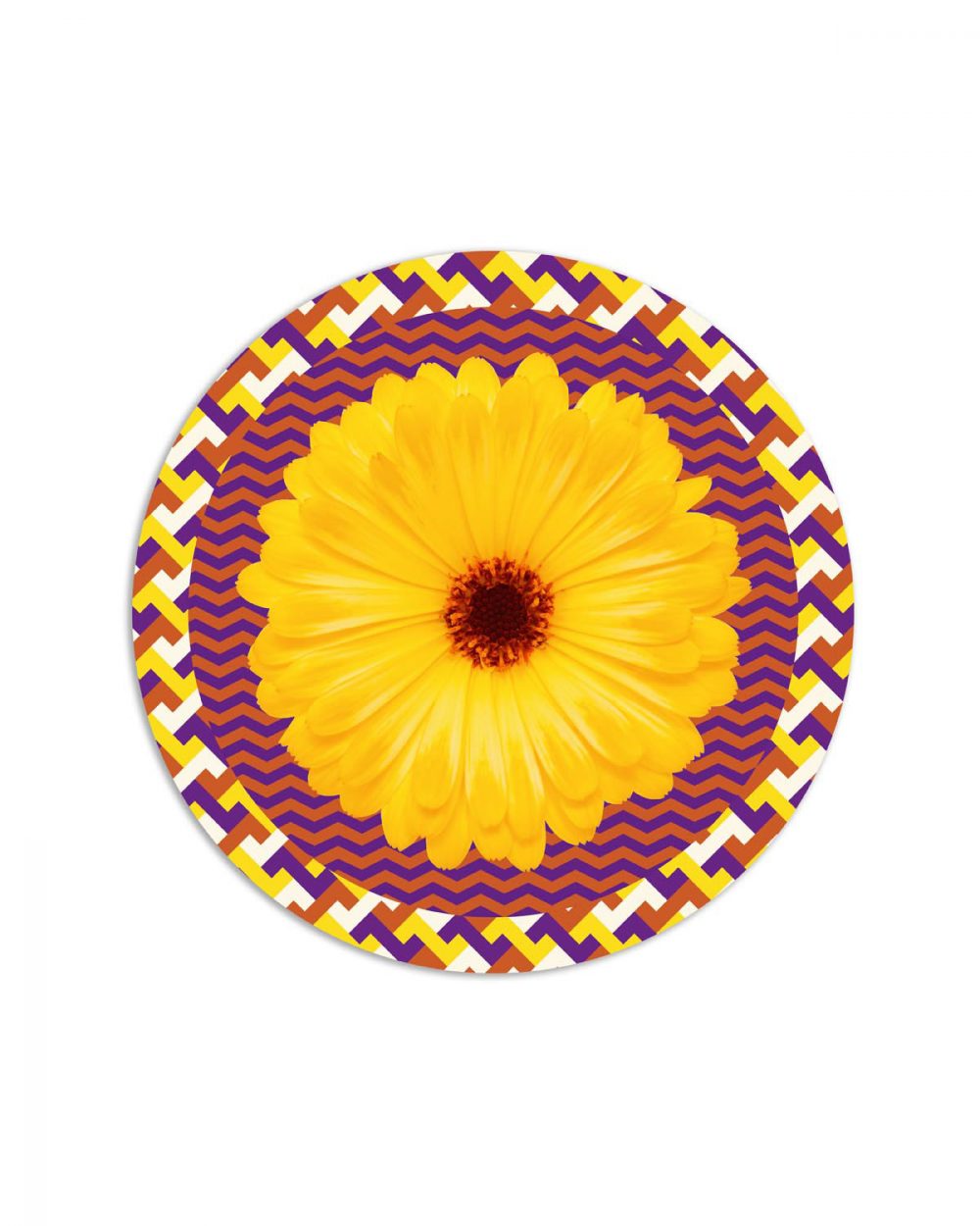 tovaglietta tonda flower power fiore giallo viola arancio