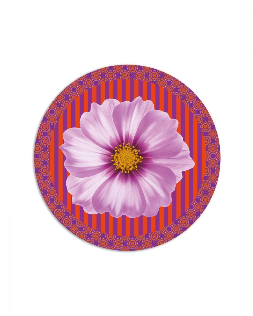 tovaglietta tonda flower power fiore lilla arancio viola