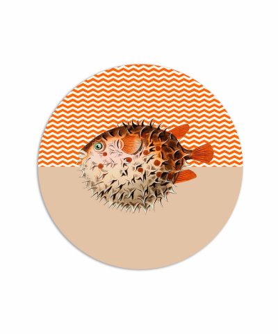 tovaglietta tonda pesce palla grafica zig zag bianca e arancione